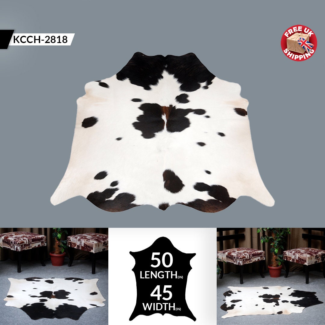 Luxurious Black & White Cowhide Rug | Medium Size Area Rug for Modern Home Décor | 100% Natural - Eco-Friendly | Hypoallergenic - Non-Slip