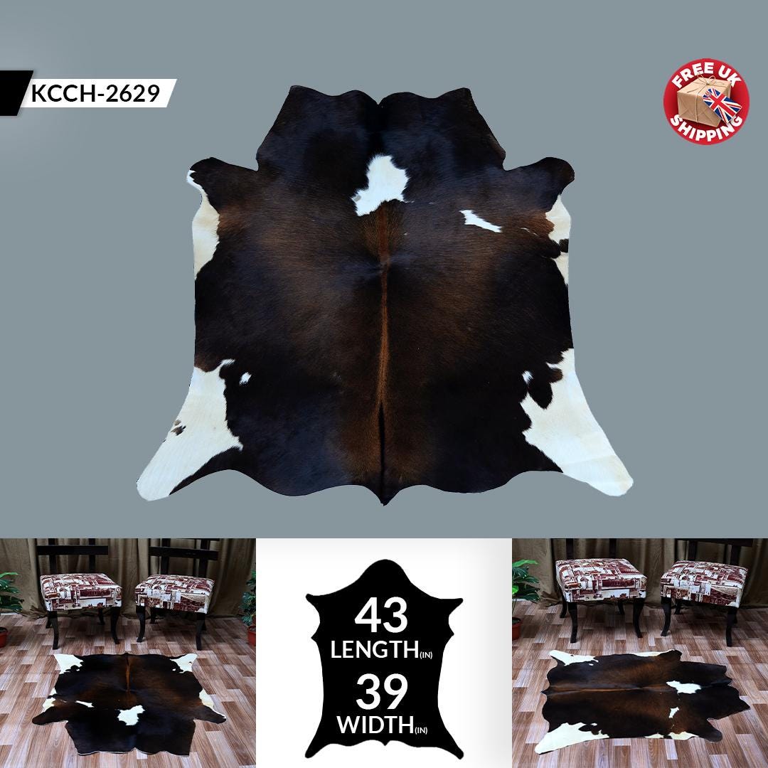 Luxurious Natural Cowhide Rug in Brown & White for Elegant Home Decor - Hypoallergenic, Non-Slip, High Quality, Unique - Versatile