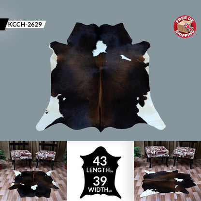 Luxurious Natural Cowhide Rug in Brown & White for Elegant Home Decor - Hypoallergenic, Non-Slip, High Quality, Unique - Versatile
