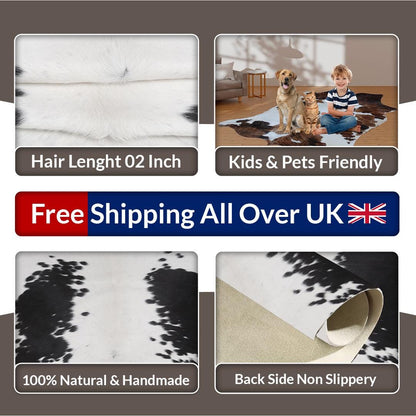 Luxurious Black and White Cowhide Rug - Handcrafted, Hypoallergenic, Non-Slip Backing, Unique Natural Beauty and Durability - Celestial Leather Limited
