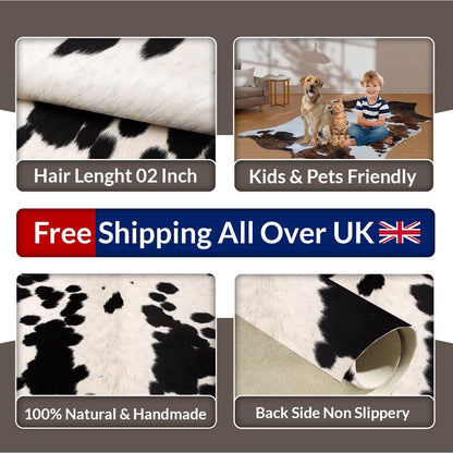 Luxurious Dark Brown and White Cowhide Rug - Medium Size, Handcrafted, Hypoallergenic, Durable, One-of-a-Kind Unique Markings