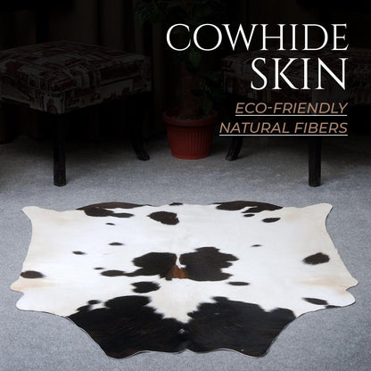Luxurious Black & White Cowhide Rug | Medium Size Area Rug for Modern Home Décor | 100% Natural - Eco-Friendly | Hypoallergenic - Non-Slip