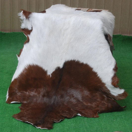 Luxury Brown and White Goat Hide Rug - Natural Premium Hair-On Goat Skin Rug - Handcrafted Eco-Friendly Home Decor