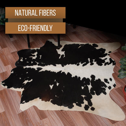 Luxurious Medium Black and White Cowhide Rug - Hypoallergenic, Handcrafted, and Durable for Modern Home Decor