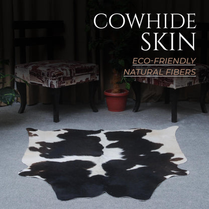 Luxurious Dark Brown & White Cowhide Rug - Hypoallergenic, Handcrafted, Unique Beauty - Durable Medium Cow Skin Rug for Modern Home Decor